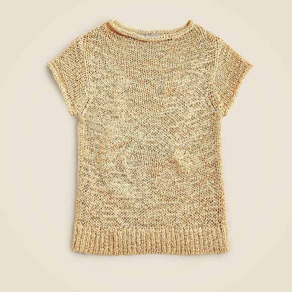 NWT J Crew Top Women’s M Tan Textured Sweater Tee Loose Knit Boho - pull flaws - Picture 2 of 12
